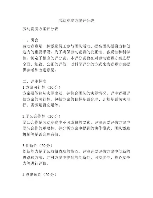 劳动竞赛方案评分表