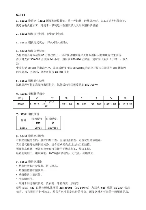 S2311模具钢执行标准及钢板性能分析