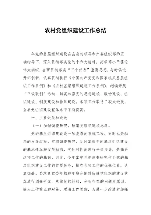 农村党组织建设工作总结