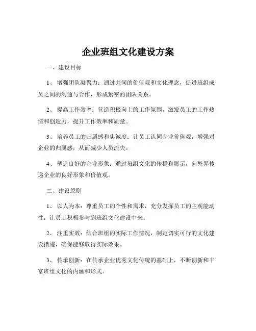 企业班组文化建设方案
