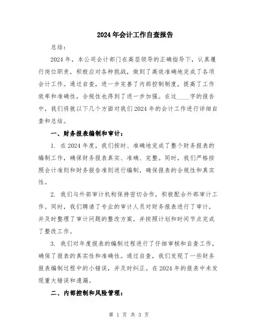 2024年会计工作自查报告