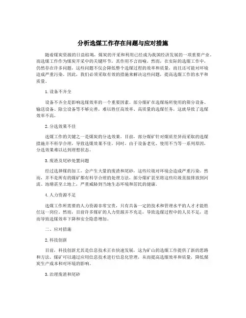 分析选煤工作存在问题与应对措施