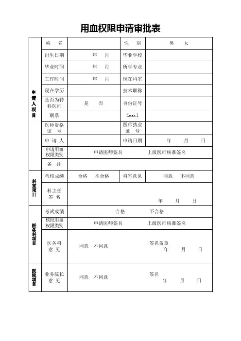 用血权限申请审批表