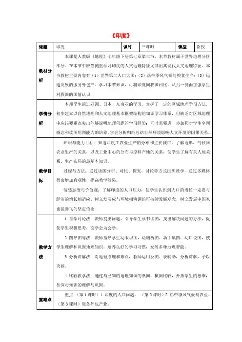 新人教版七年级地理下册《七章 我们邻近的地区和国家  第三节 印度》教案_24