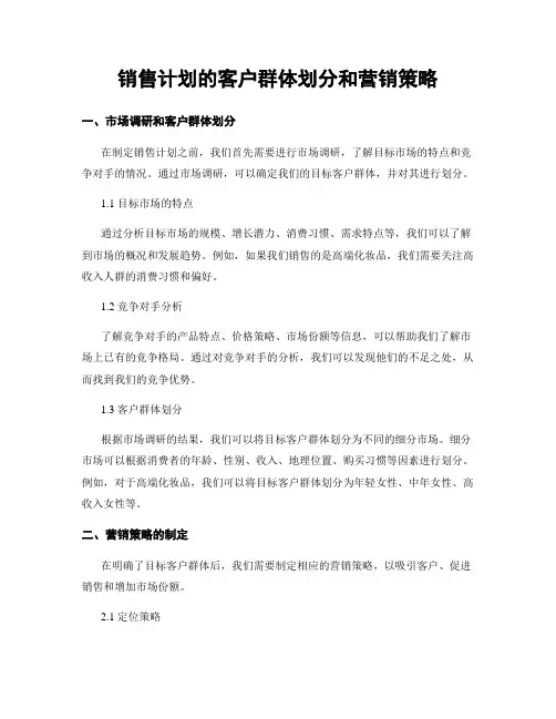 销售计划的客户群体划分和营销策略