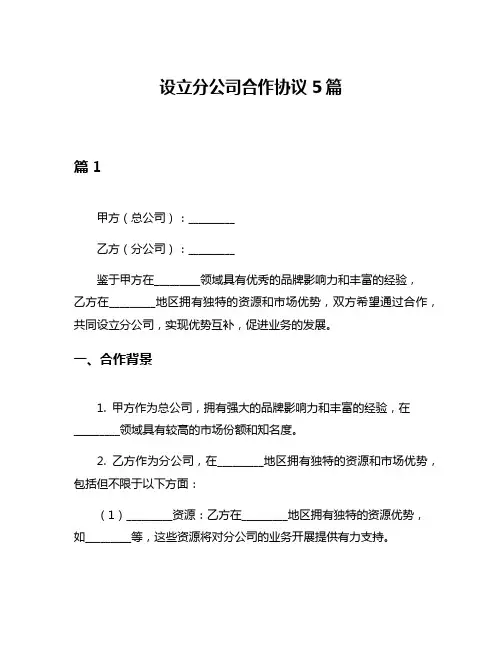 设立分公司合作协议5篇