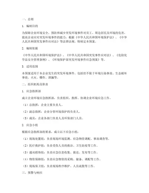 企业环境应急预案样本
