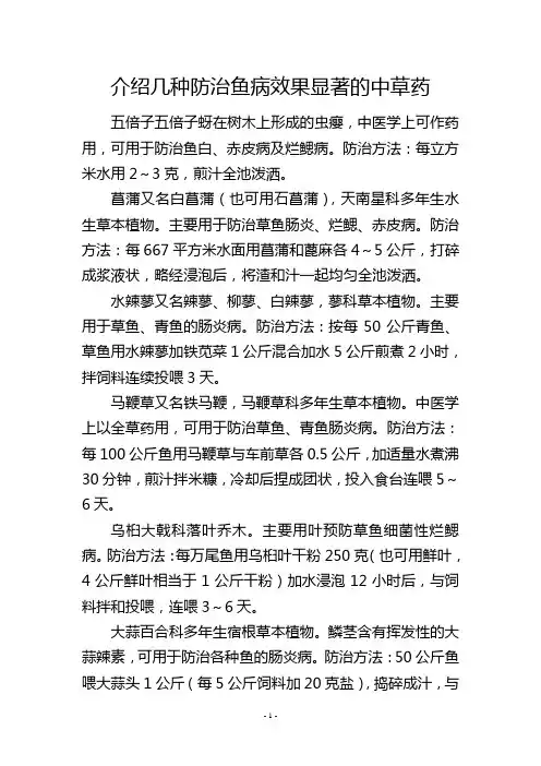 介绍几种防治鱼病效果显著的中草药