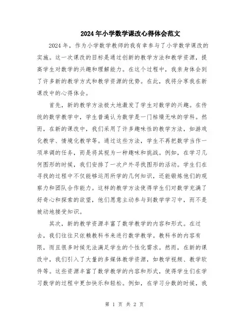 2024年小学数学课改心得体会范文