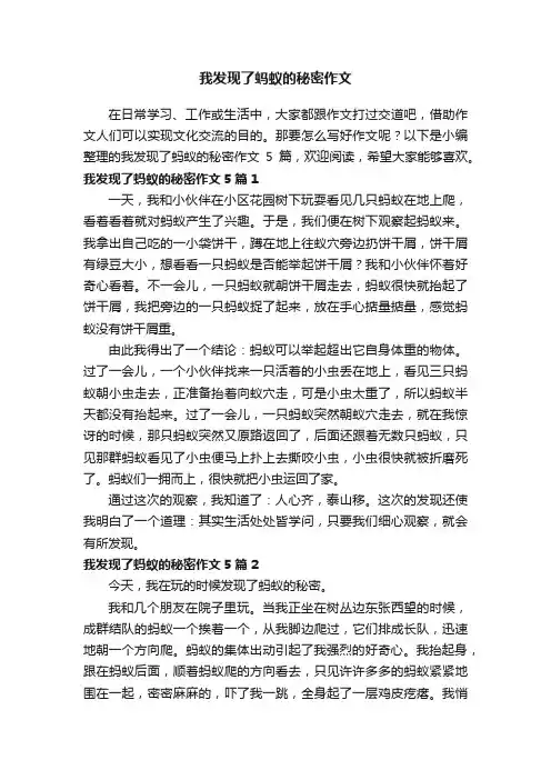 我发现了蚂蚁的秘密作文5篇