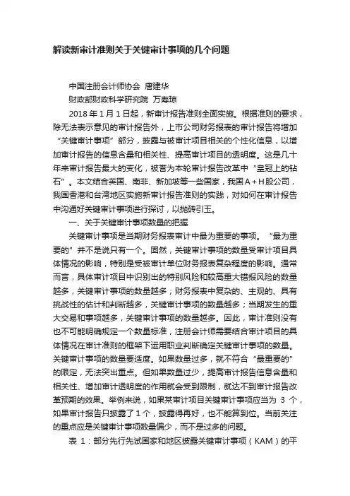 解读新审计准则关于关键审计事项的几个问题