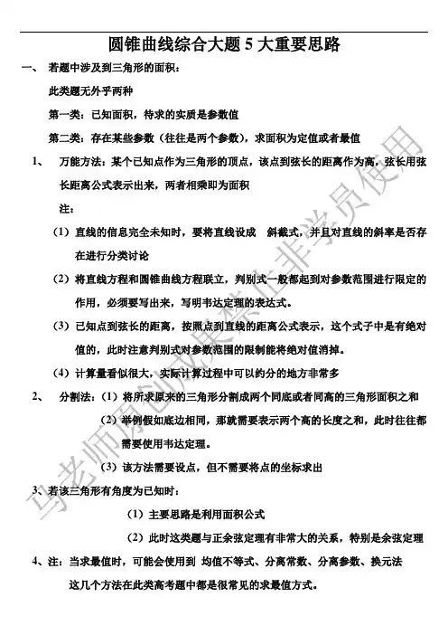 圆锥曲线综合大题5大重要思路