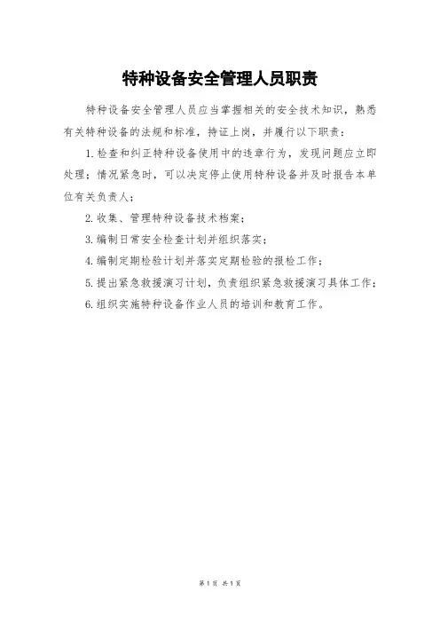 特种设备安全管理人员职责
