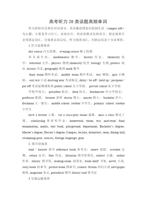 高考听力28类话题高频单词
