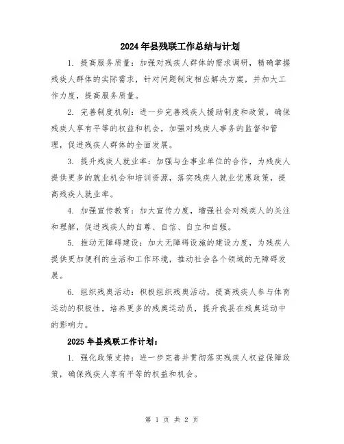 2024年县残联工作总结与计划