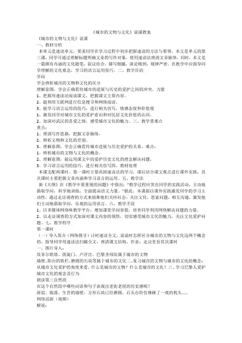 《城市的文物与文化》说课教案