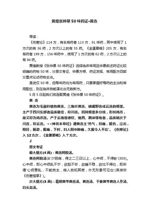 黄煌张仲景50味药证·黄连
