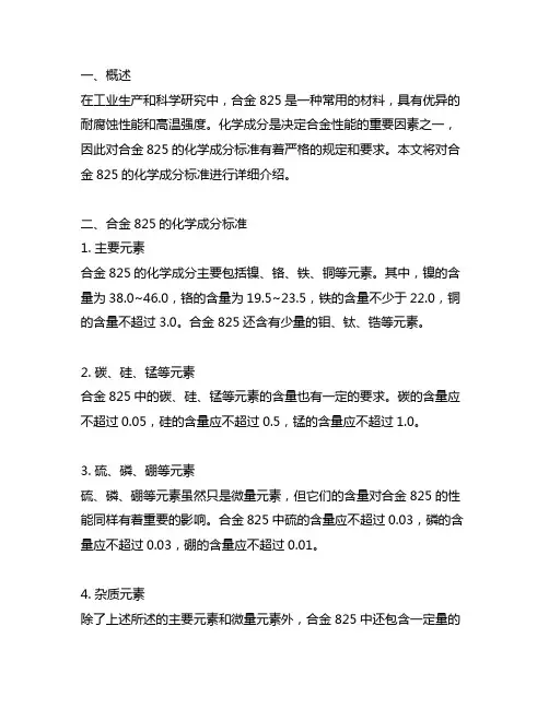 alloy 825化学成分标准