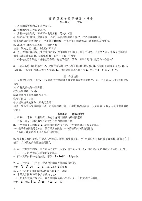 苏教版五年级数学(下册)基本概念 
