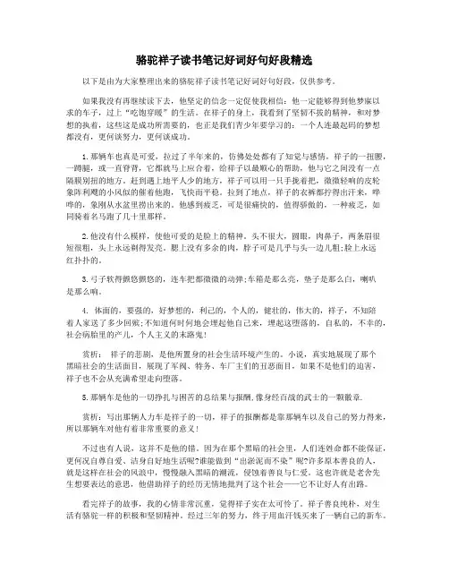 骆驼祥子读书笔记好词好句好段精选