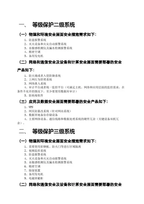等保2.0-二、三级系统所需安全设备