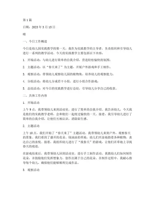 幼儿园实践教学工作日志(3篇)