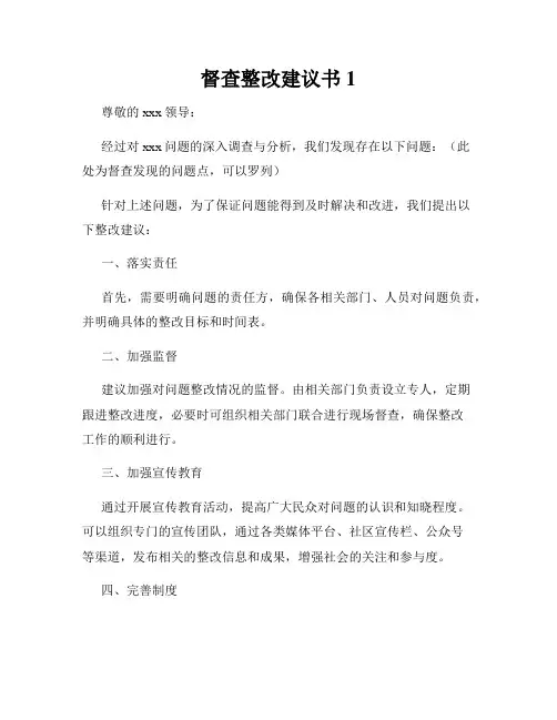 督查整改建议书1