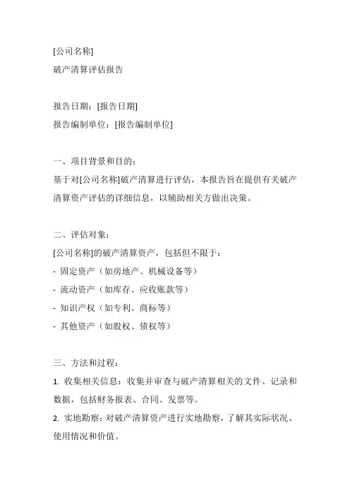 破产清算评估报告模板