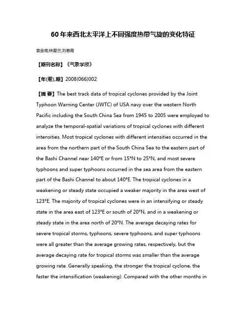 60年来西北太平洋上不同强度热带气旋的变化特征