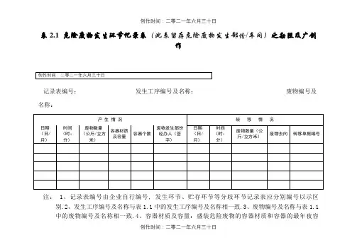 危险废物产生、贮存环节记录表