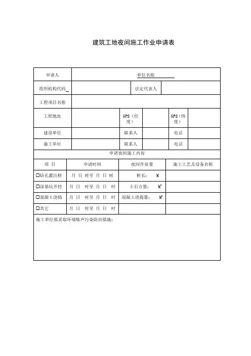 建筑工地夜间施工作业申请表申请表(申请人填写)
