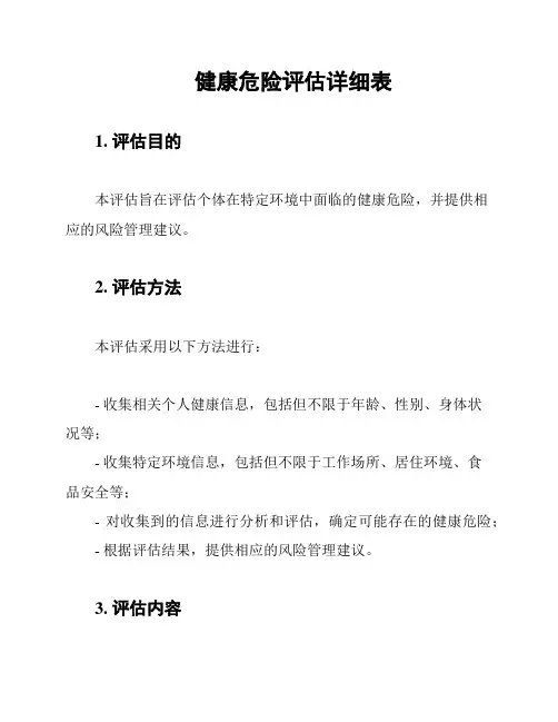 健康危险评估详细表