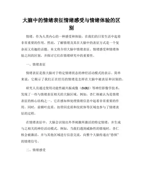 大脑中的情绪表征情绪感受与情绪体验的区别