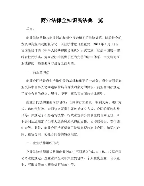 商业法律全知识民法典一览