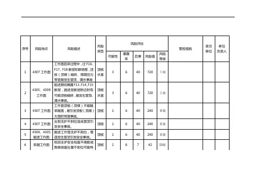 风险分级清单表