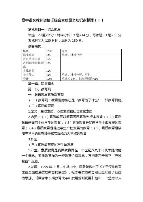 高中语文教师资格证综合素质最全知识点整理！！！