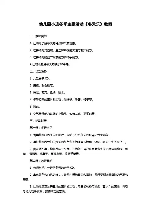 幼儿园小班冬季主题活动《冬天乐》教案