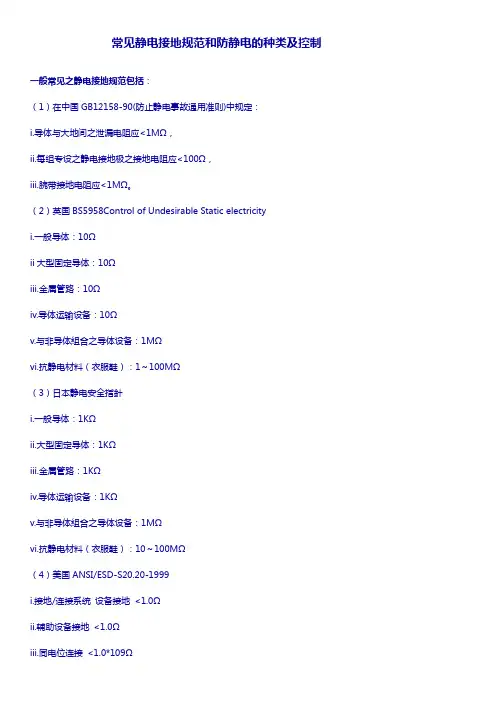 常见静电接地规范和防静电的种类及控制