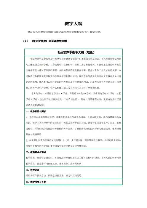 《食品营养学》理论课教学大纲