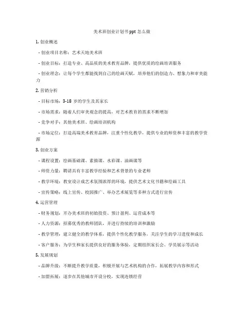 美术班创业计划书ppt怎么做