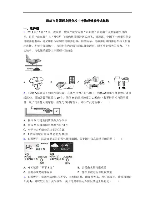 深圳市外国语龙岗分校中考物理模拟考试集锦