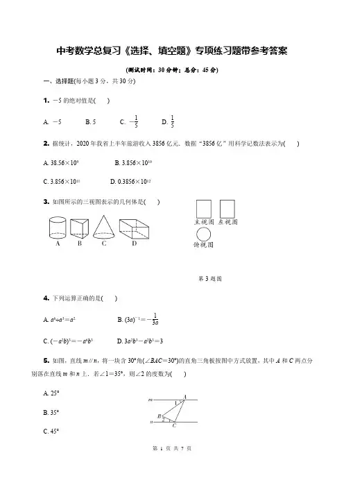 中考数学总复习《选择、填空题》专项练习题带参考答案
