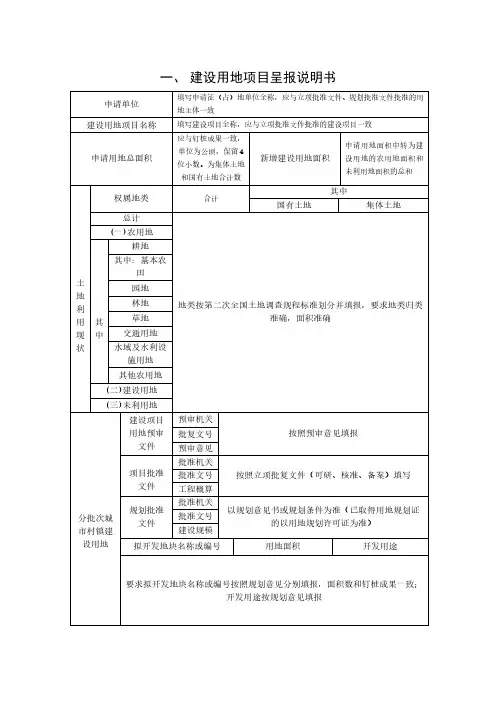 建设用地项目呈报说明书