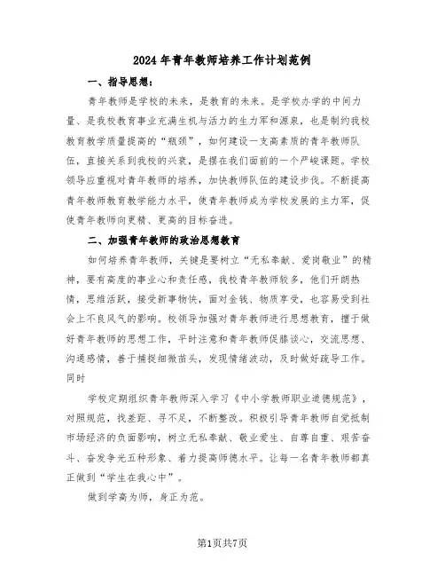 2024年青年教师培养工作计划范例（2篇）