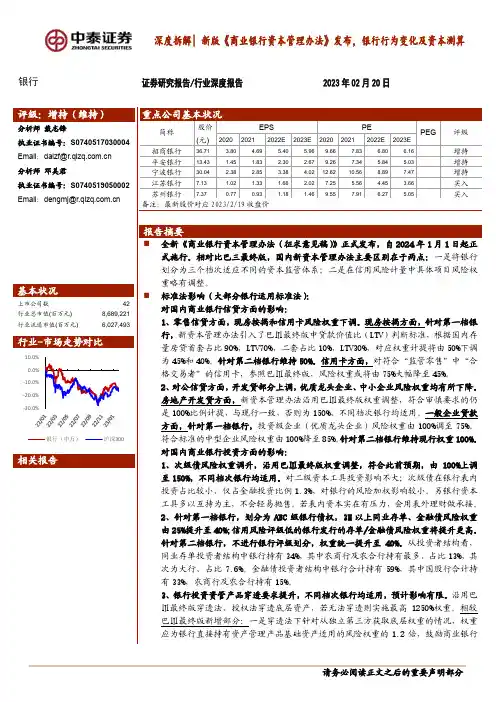 银行深度拆解新版《商业银行资本管理办法》发布，银行行为变化及资本测算