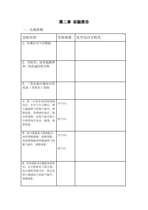 初三化学实验报告第二章