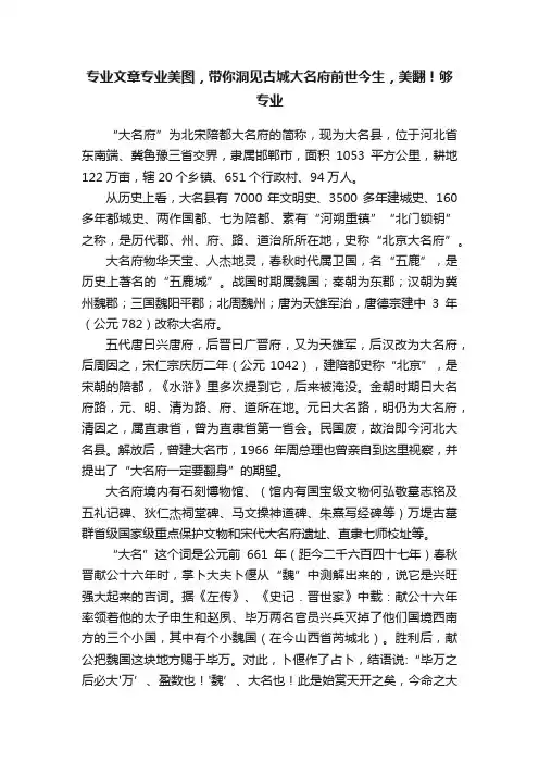 专业文章专业美图，带你洞见古城大名府前世今生，美翻！够专业