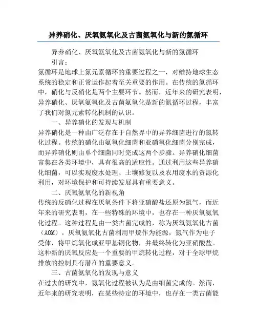 异养硝化、厌氧氨氧化及古菌氨氧化与新的氮循环