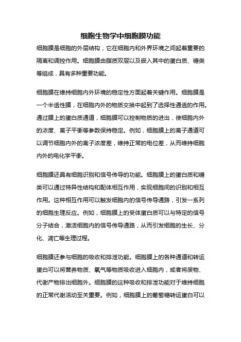 细胞生物学中细胞膜功能