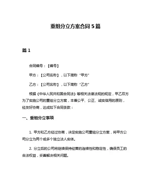 重组分立方案合同5篇